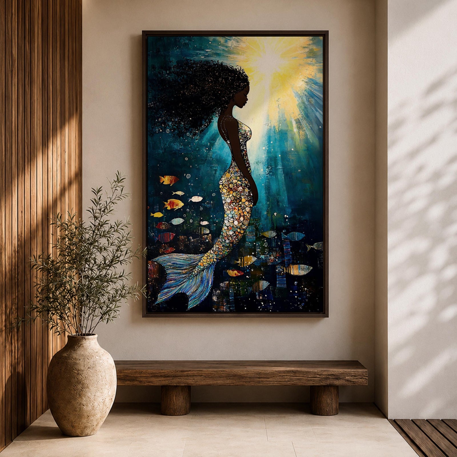 Black Mermaid Mythical Wall Art Sea Goddess Abstract Fantasy Ocean Gift Bedroom Home Decor