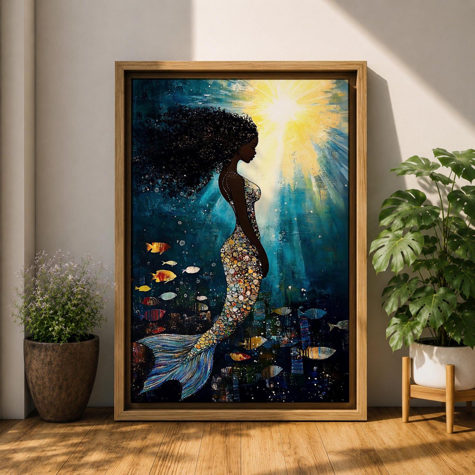 Black Mermaid Mythical Wall Art Sea Goddess Abstract Fantasy Ocean Gift Bedroom Home Decor