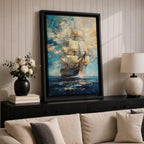 Tall Ship Nautical Wall Art Ocean Sailing Vessel Abstract Gift Living Room Home Decor