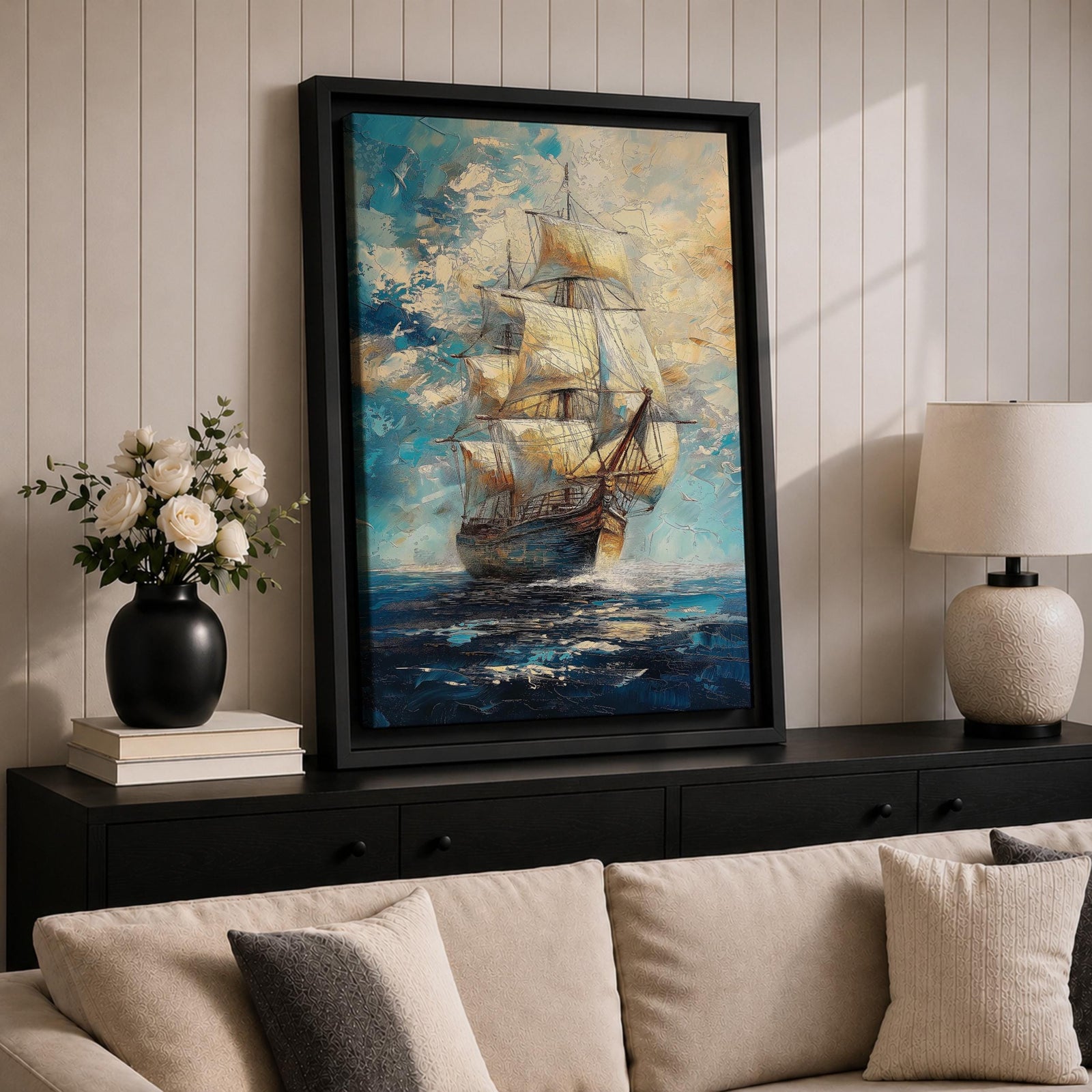 Tall Ship Nautical Wall Art Ocean Sailing Vessel Abstract Gift Living Room Home Decor