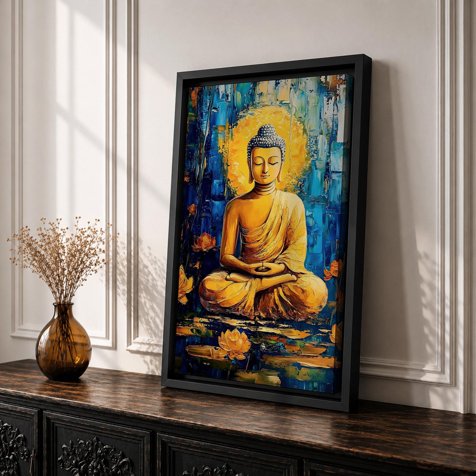 Gautama Buddha Wall Art Buddhist Religious Meditation Lotus Abstract Gift Yoga Room Home Decor