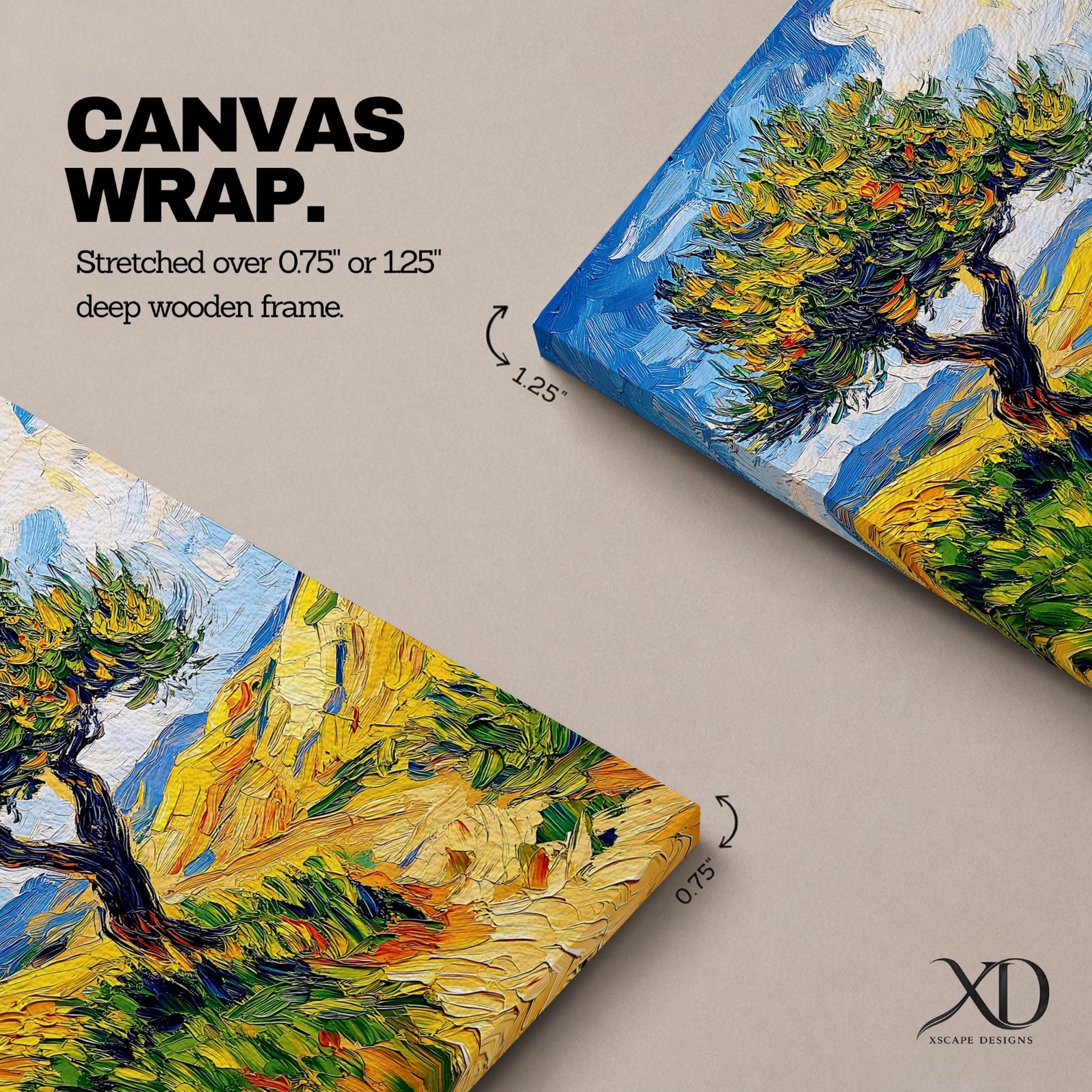 This impasto style painting features a single tree with thick textured brushstrokes in vibrant greens and yellows set against a bright blue sky and rolling hills, capturing a lively Mediterranean landscape with expressive, dynamic strokes and rich color contrasts.