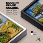 This impasto style painting features a single tree with thick textured brushstrokes in vibrant greens and yellows set against a bright blue sky and rolling hills, capturing a lively Mediterranean landscape with expressive, dynamic strokes and rich color contrasts.