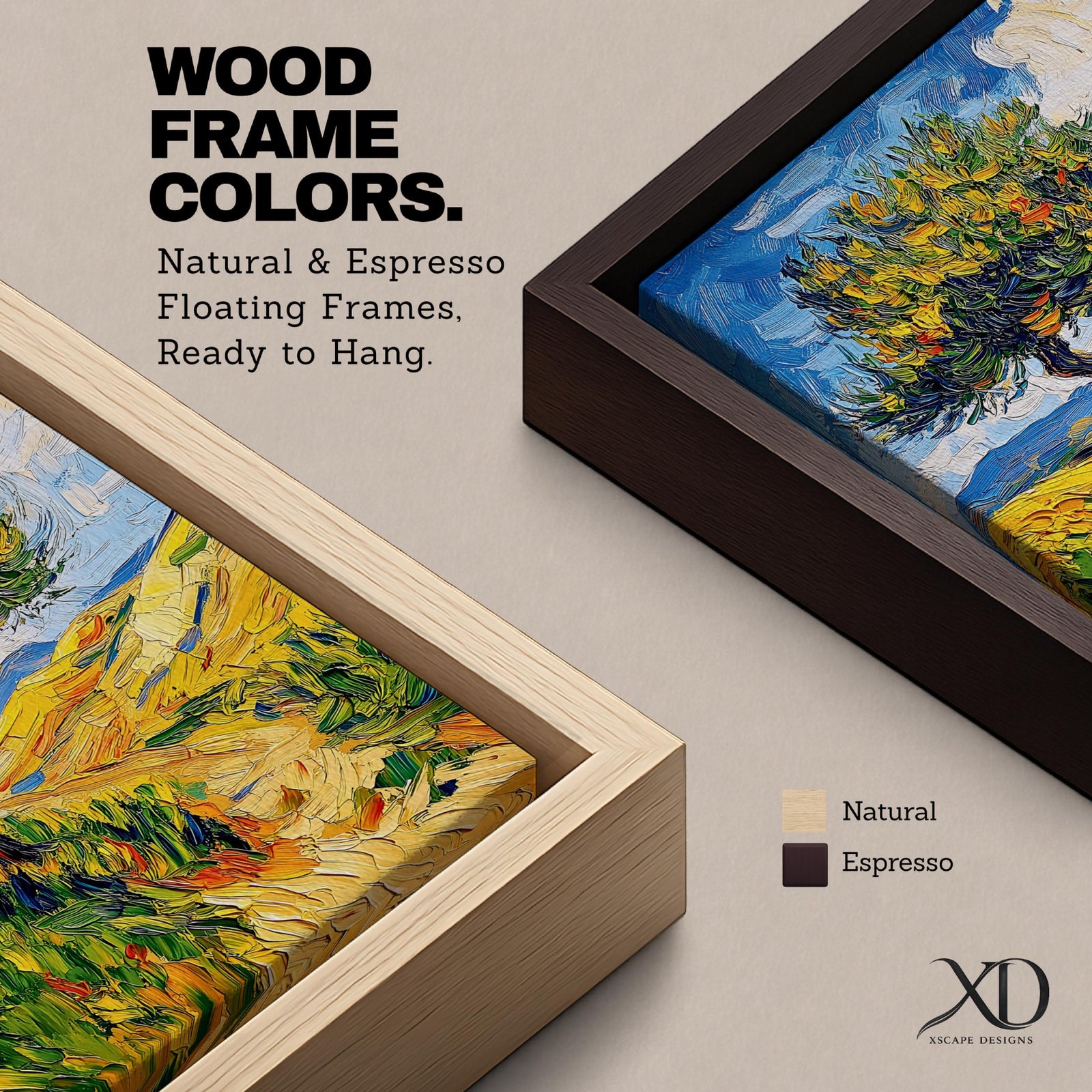 This impasto style painting features a single tree with thick textured brushstrokes in vibrant greens and yellows set against a bright blue sky and rolling hills, capturing a lively Mediterranean landscape with expressive, dynamic strokes and rich color contrasts.