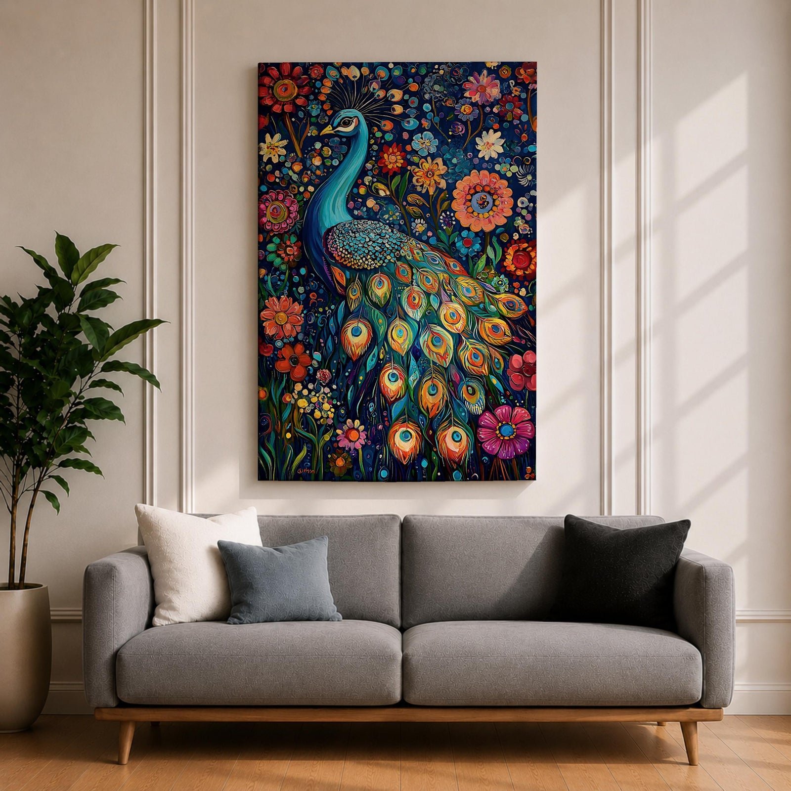 Peacock Bird Wall Art Indian Peafowl Floral Nature Symbol Gift Living Room Home Decor