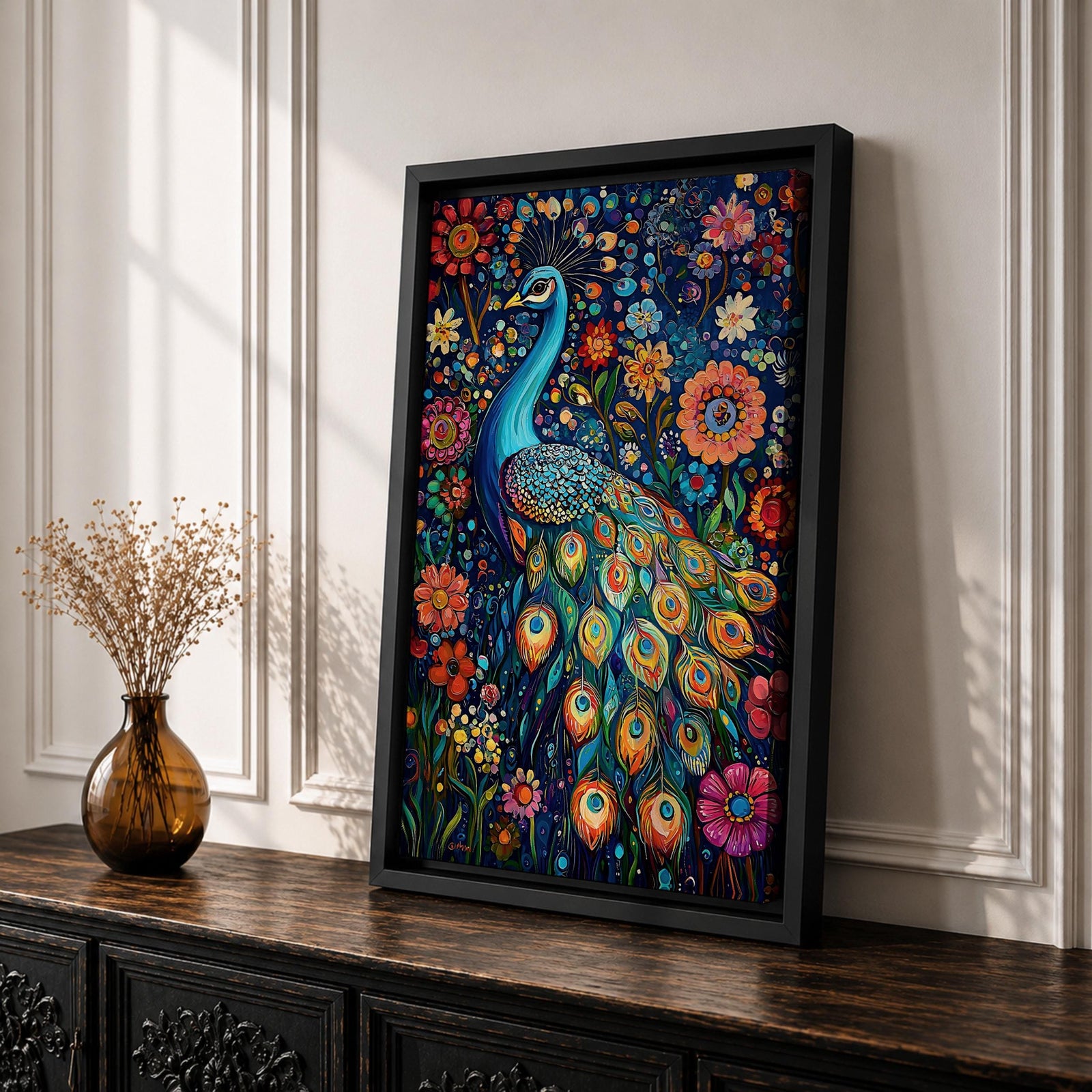 Peacock Bird Wall Art Indian Peafowl Floral Nature Symbol Gift Living Room Home Decor