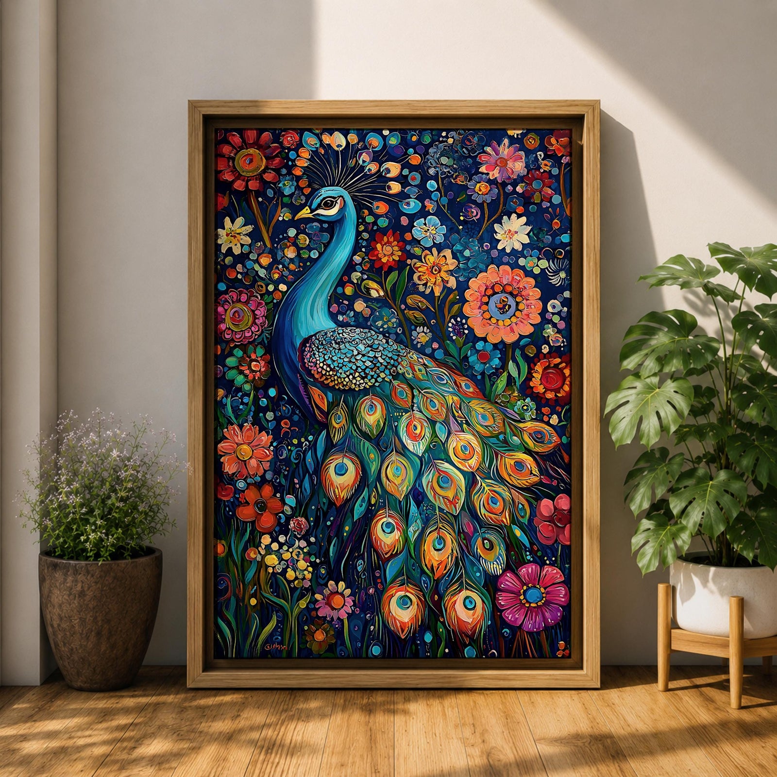 Peacock Bird Wall Art Indian Peafowl Floral Nature Symbol Gift Living Room Home Decor