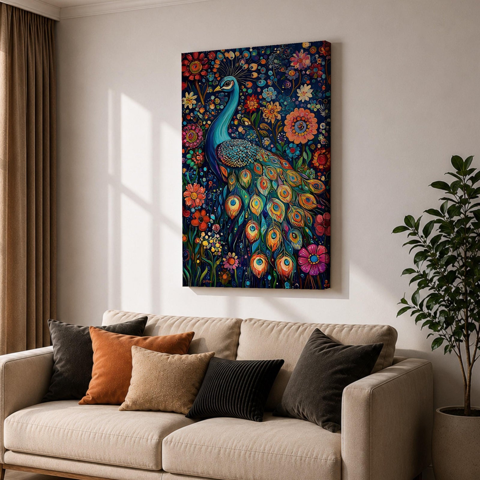 Peacock Bird Wall Art Indian Peafowl Floral Nature Symbol Gift Living Room Home Decor