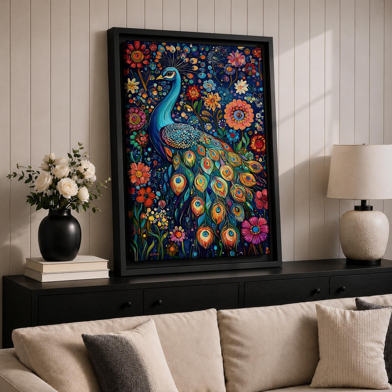 Peacock Bird Wall Art Indian Peafowl Floral Nature Symbol Gift Living Room Home Decor