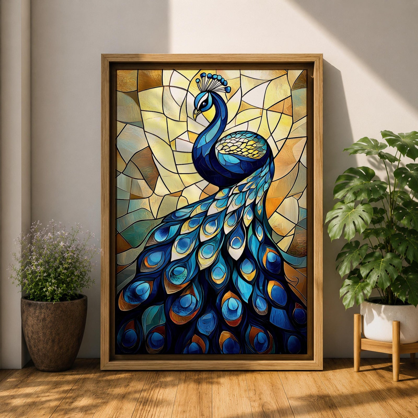 Peacock Bird Wall Art Royal Indian Peafowl Stained Glass Gift Living Room Home Decor