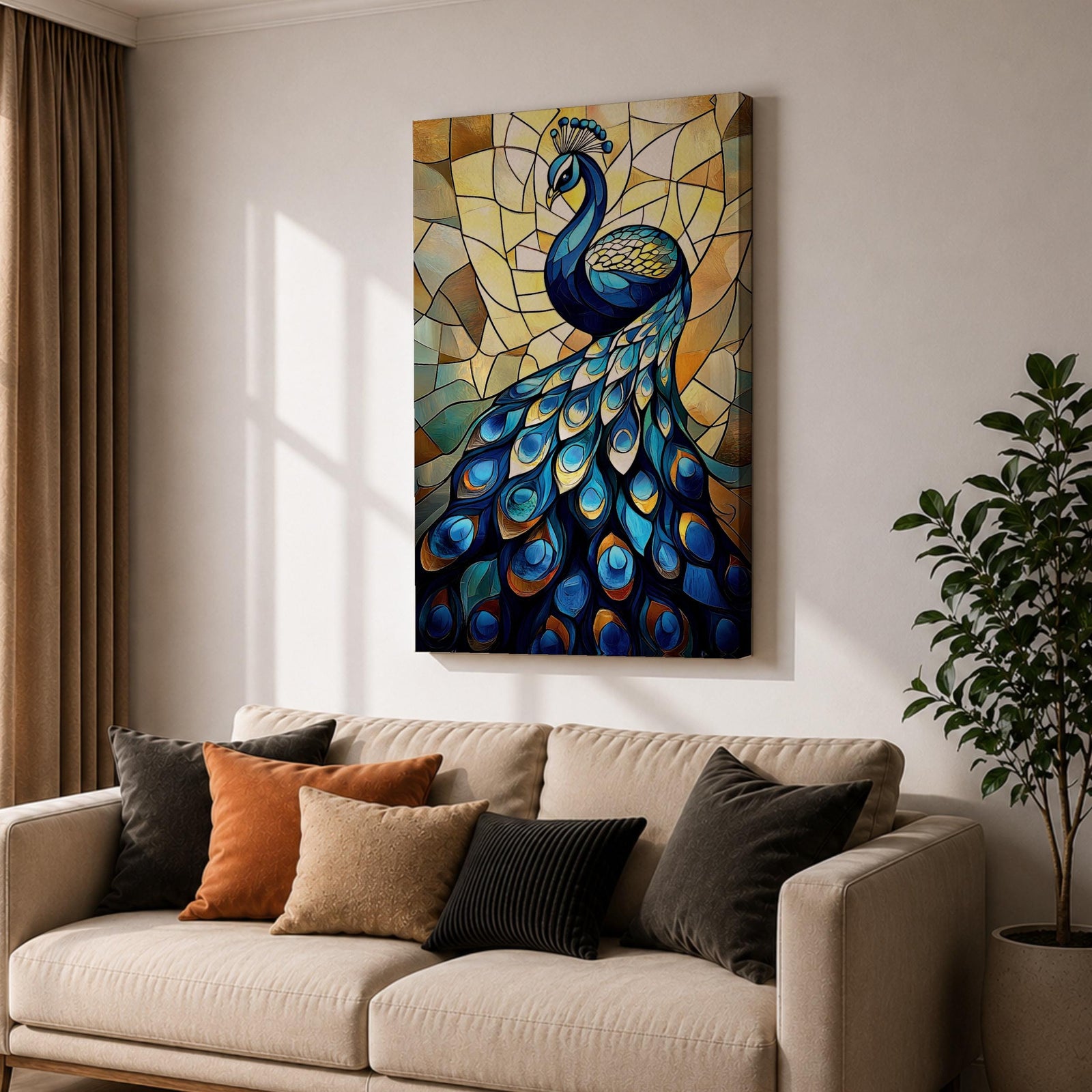 Peacock Bird Wall Art Royal Indian Peafowl Stained Glass Gift Living Room Home Decor