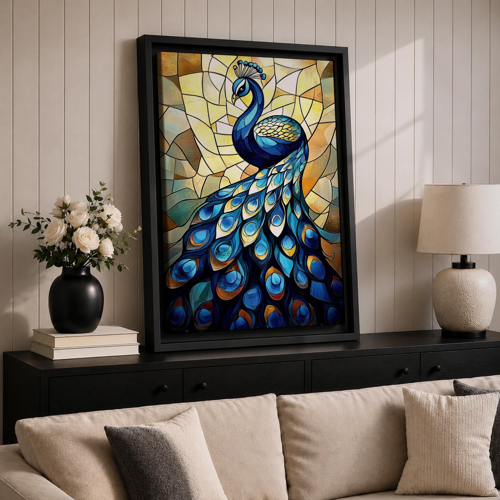 Peacock Bird Wall Art Royal Indian Peafowl Stained Glass Gift Living Room Home Decor