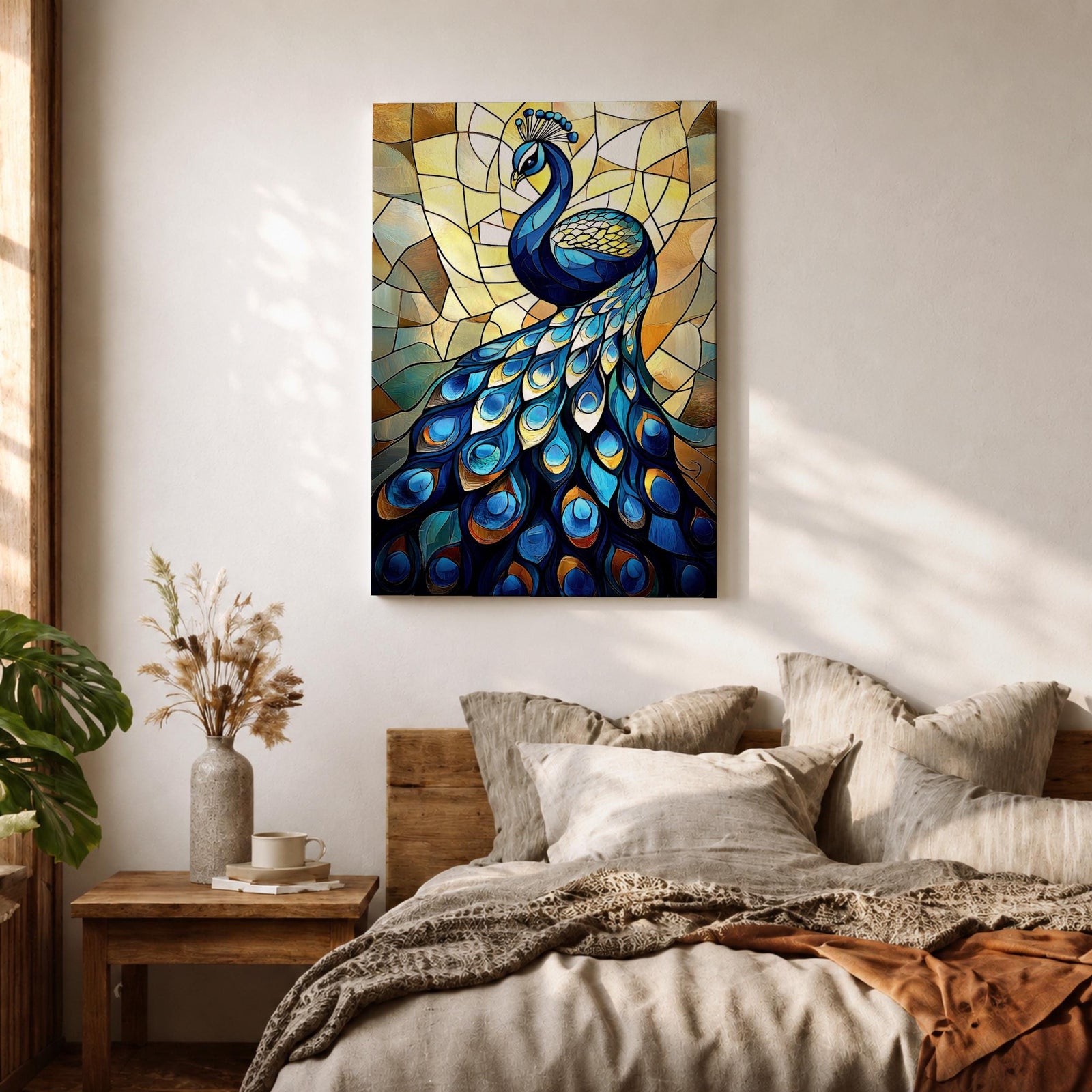 Peacock Bird Wall Art Royal Indian Peafowl Stained Glass Gift Living Room Home Decor