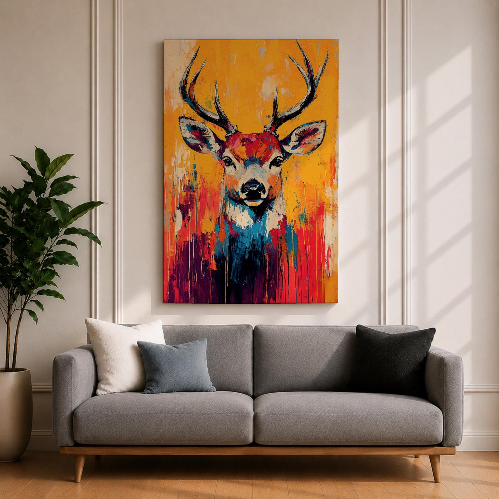 Deer Forest Wildlife Animal Wall Art Buck Abstract Nature Gift Living Room Home Decor