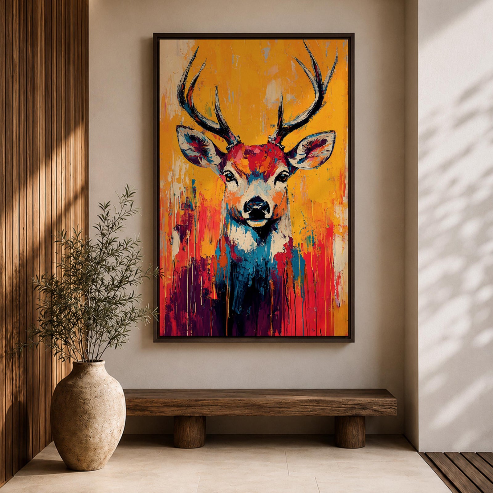 Deer Forest Wildlife Animal Wall Art Buck Abstract Nature Gift Living Room Home Decor