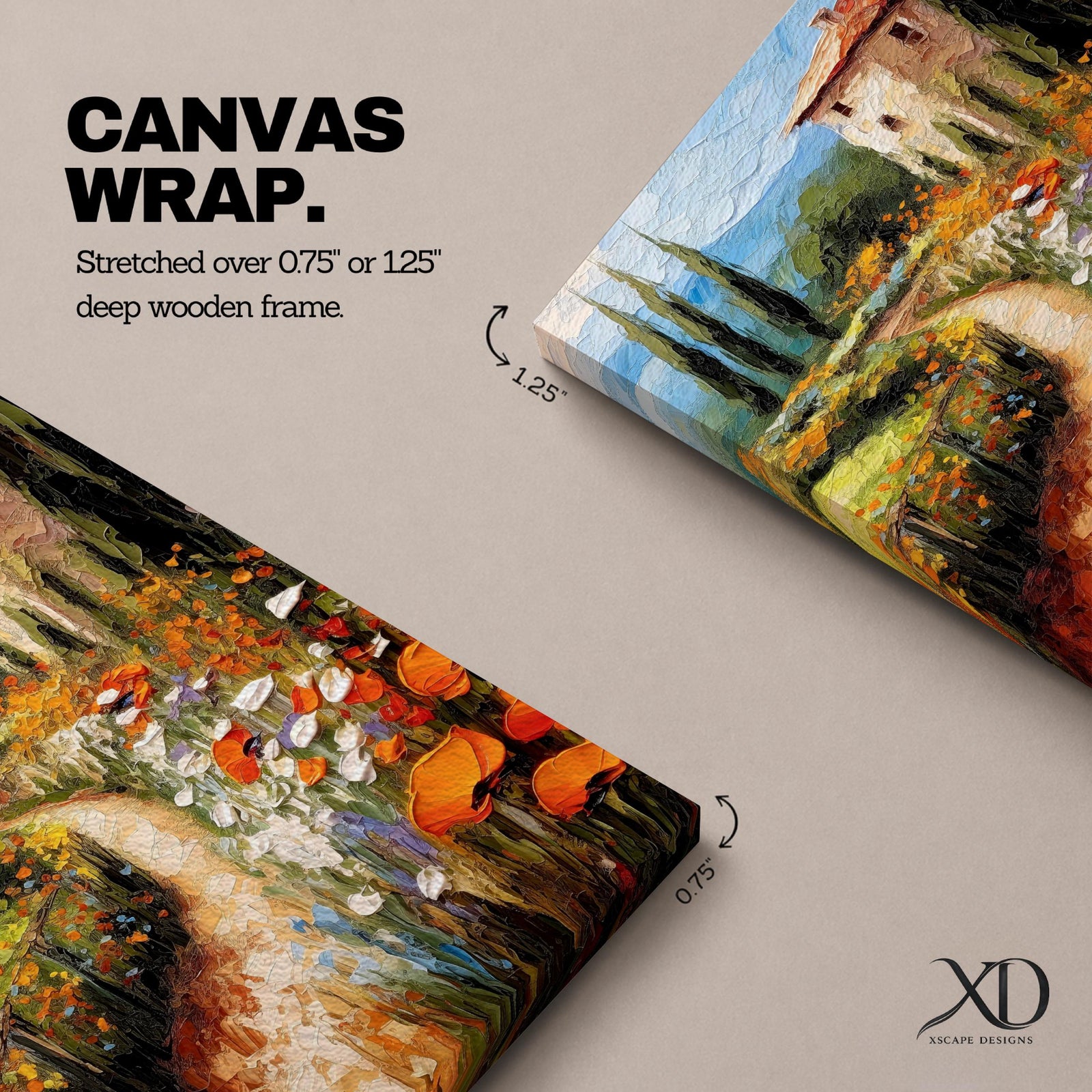 An impasto style painting depicting a winding path through a vibrant Italian countryside filled with tall cypress trees, colorful flowers, and a rustic villa with a terracotta roof, rendered with thick textured brushstrokes that emphasize the rich landscape and natural beauty.