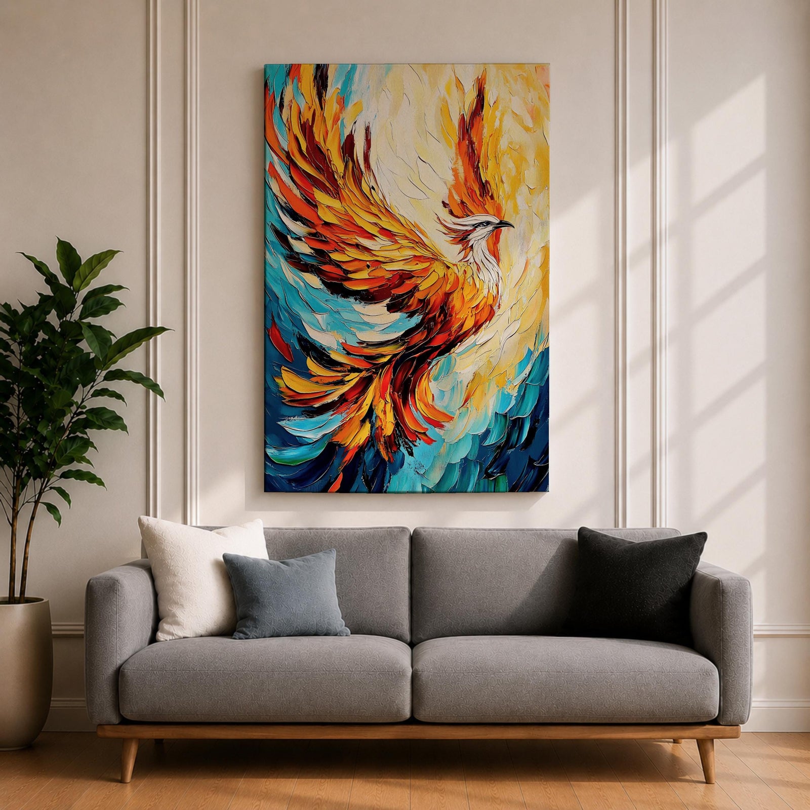 Phoenix Bird Mythical Wall Art Firebird Rising Abstract Symbol Gift Living Room Home Decor