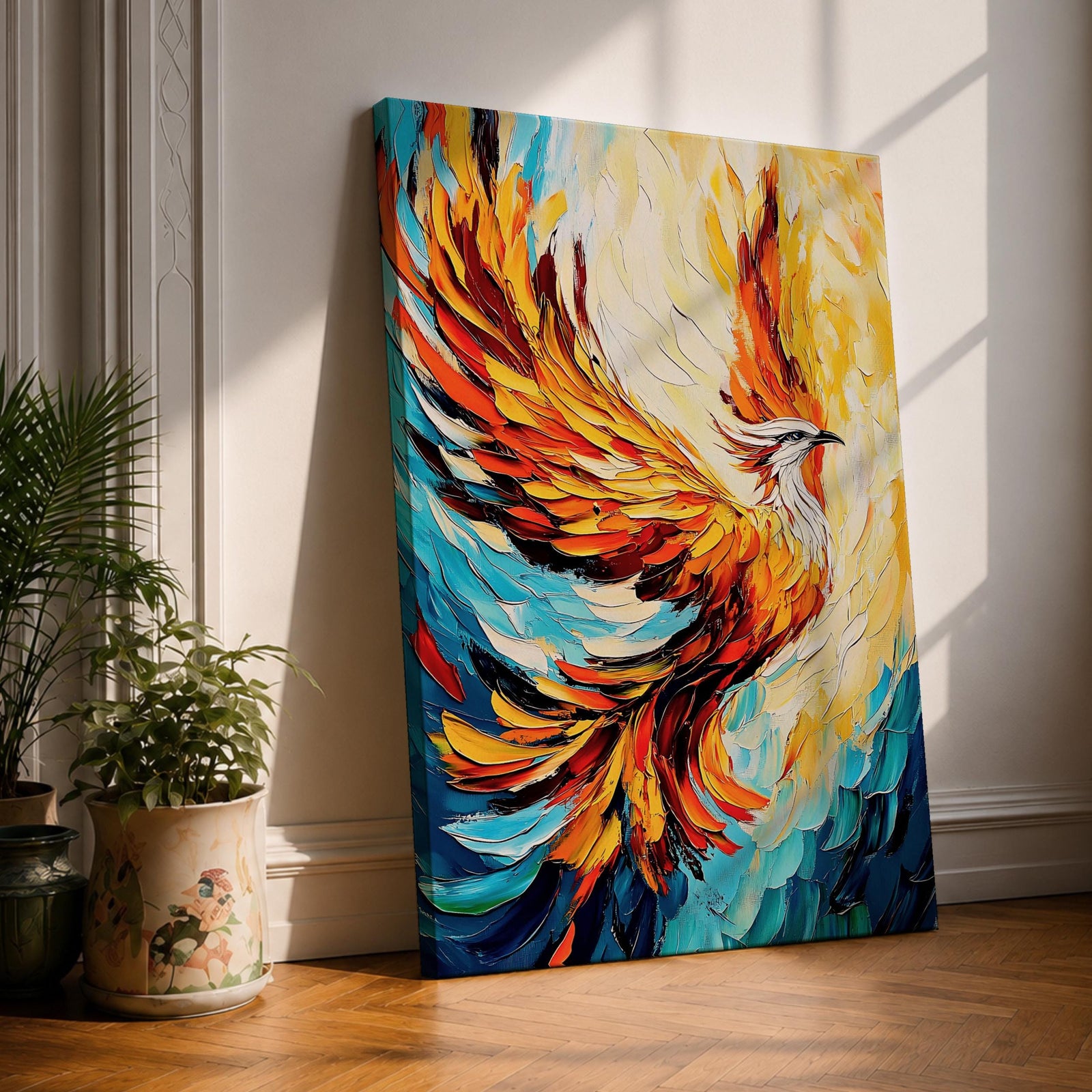 Phoenix Bird Mythical Wall Art Firebird Rising Abstract Symbol Gift Living Room Home Decor