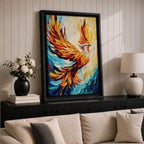 Phoenix Bird Mythical Wall Art Firebird Rising Abstract Symbol Gift Living Room Home Decor