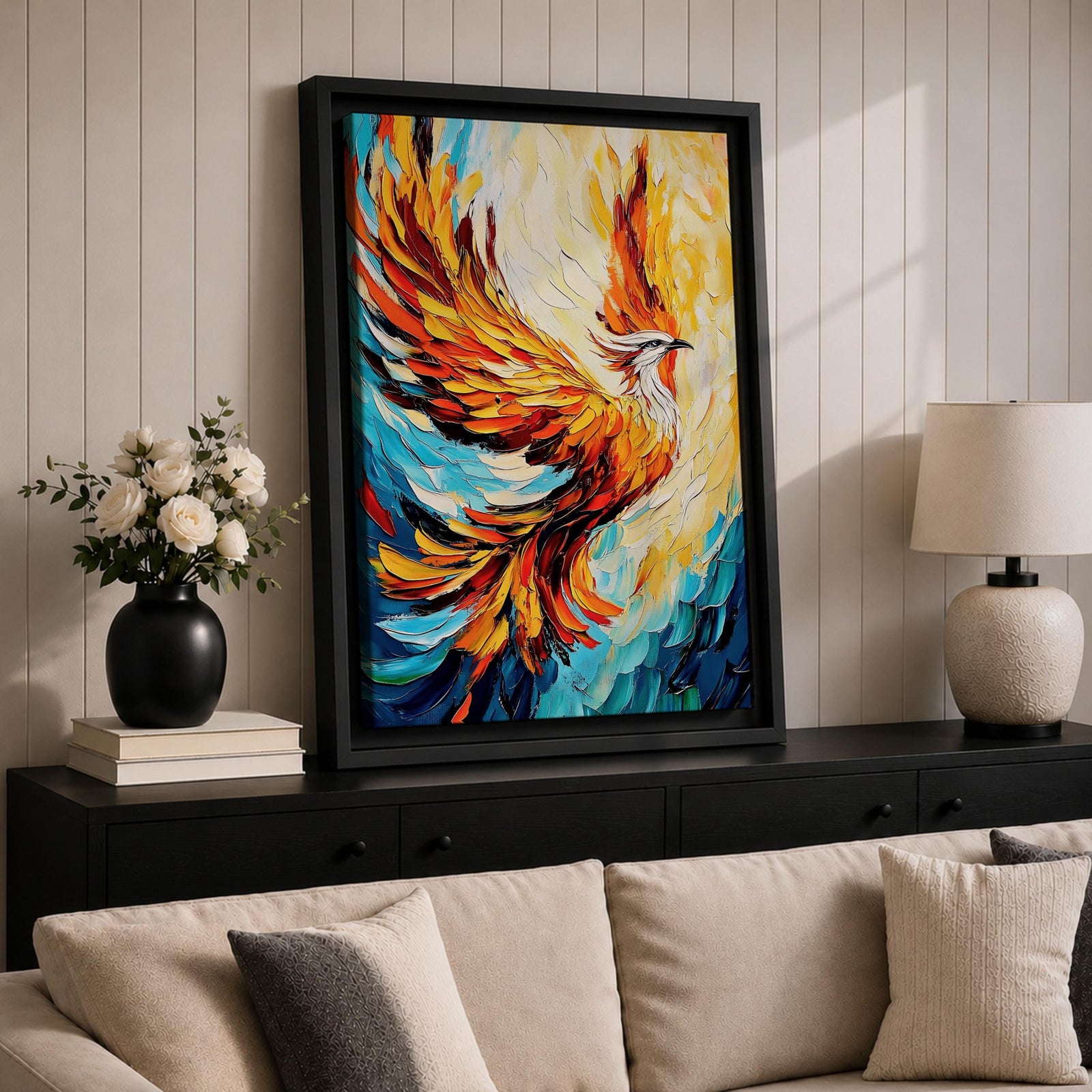 Phoenix Bird Mythical Wall Art Firebird Rising Abstract Symbol Gift Living Room Home Decor