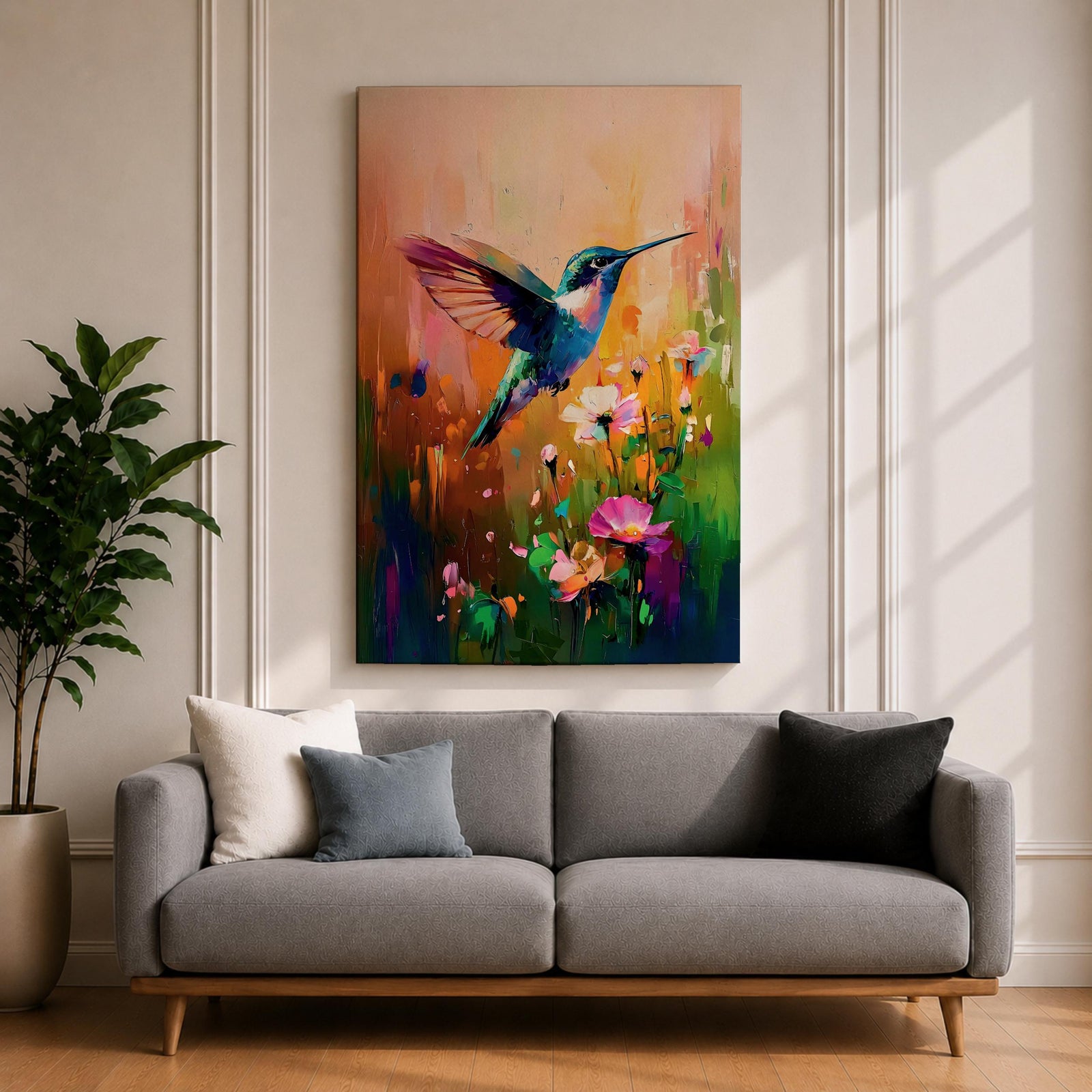 Hummingbird Nectar Bird Wall Art Floral Bloom Nature Abstract Gift Living Room Home Decor