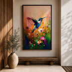 Hummingbird Nectar Bird Wall Art Floral Bloom Nature Abstract Gift Living Room Home Decor