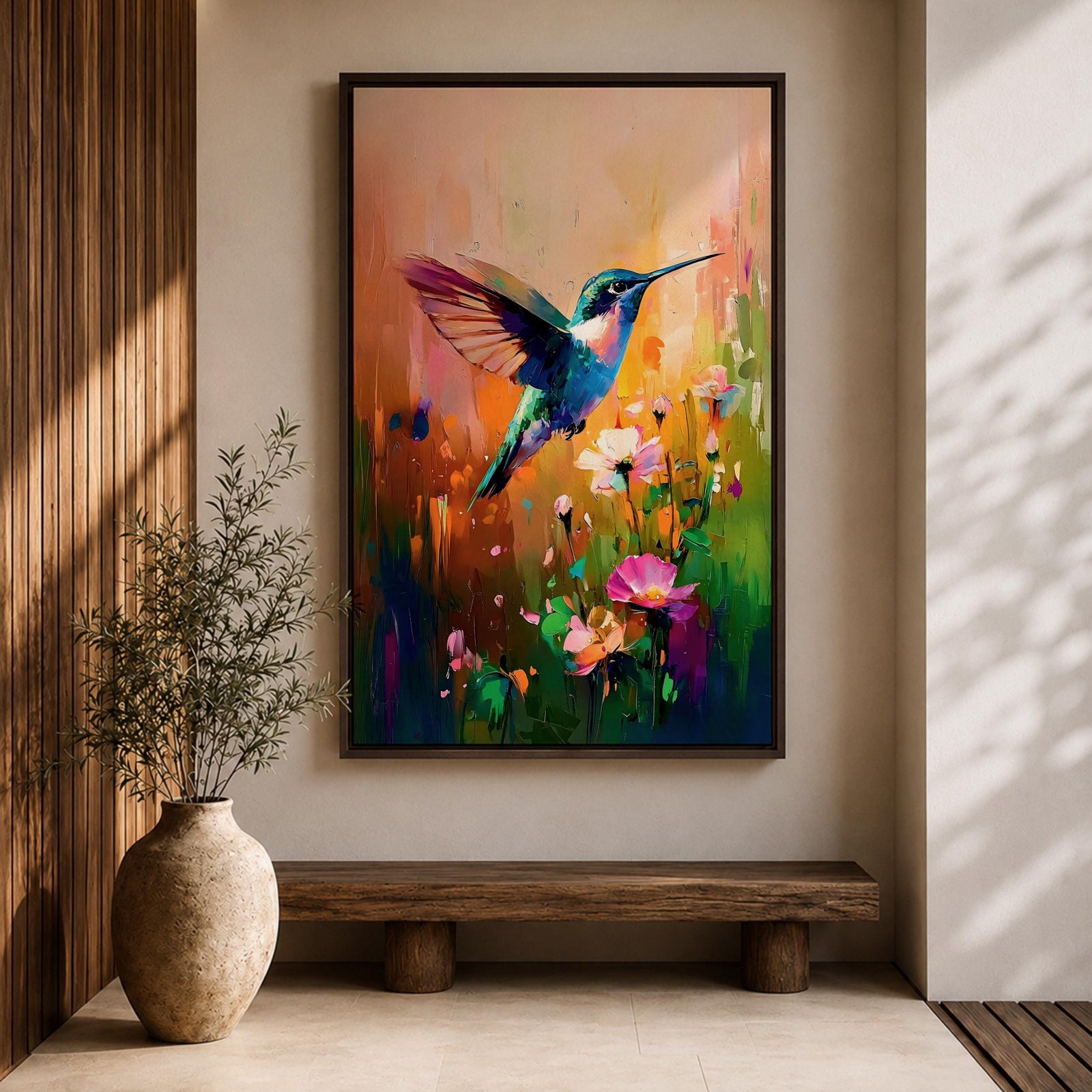 Hummingbird Nectar Bird Wall Art Floral Bloom Nature Abstract Gift Living Room Home Decor