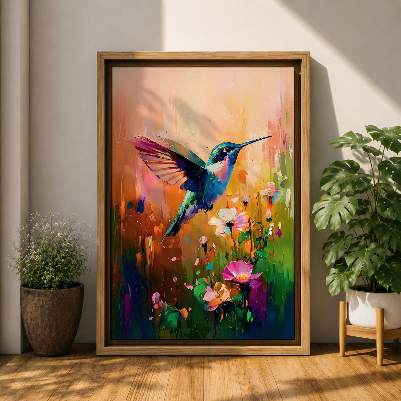 Hummingbird Nectar Bird Wall Art Floral Bloom Nature Abstract Gift Living Room Home Decor
