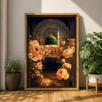 Masjid Al Nabawi artwork featuring the green dome in Medina surrounded by elegant Ottoman-style floral ornament and glowing night reflections.