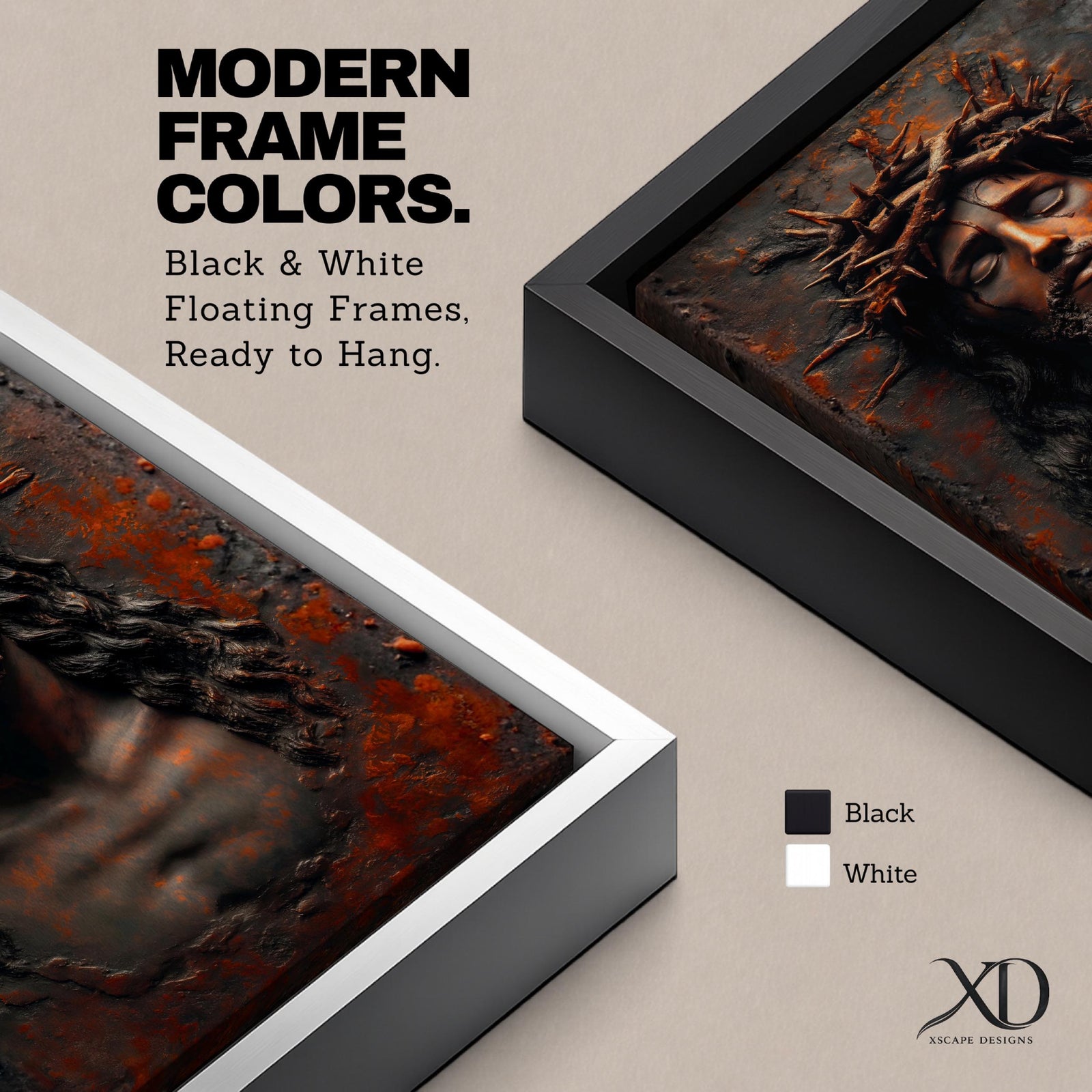 A detailed framed canvas wall art depicting Jesus wearing a crown of thorns with eyes closed and a sorrowful expression. The artwork captures the emotional intensity of Christ of Sorrows with textured, realistic features emphasizing the crown and facial hair, set against a dark, rustic background.