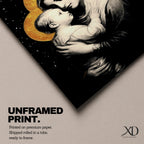 A framed canvas artwork depicting Madonna and Child with golden halos against a starry black background. The image shows the Virgin Mary tenderly holding the infant Jesus, rendered in a classical style with detailed shading and a serene expression, emphasizing their close bond.
