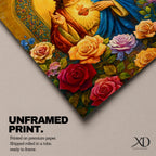 Illustration of Jesus Christ displaying the Sacred Heart glowing from his chest, shown with a calm expression and one hand raised in blessing while the other points toward the radiant heart, surrounded by floral elements and soft light, rendered with clean lines and gentle shading in a modern Christian devotional composition.