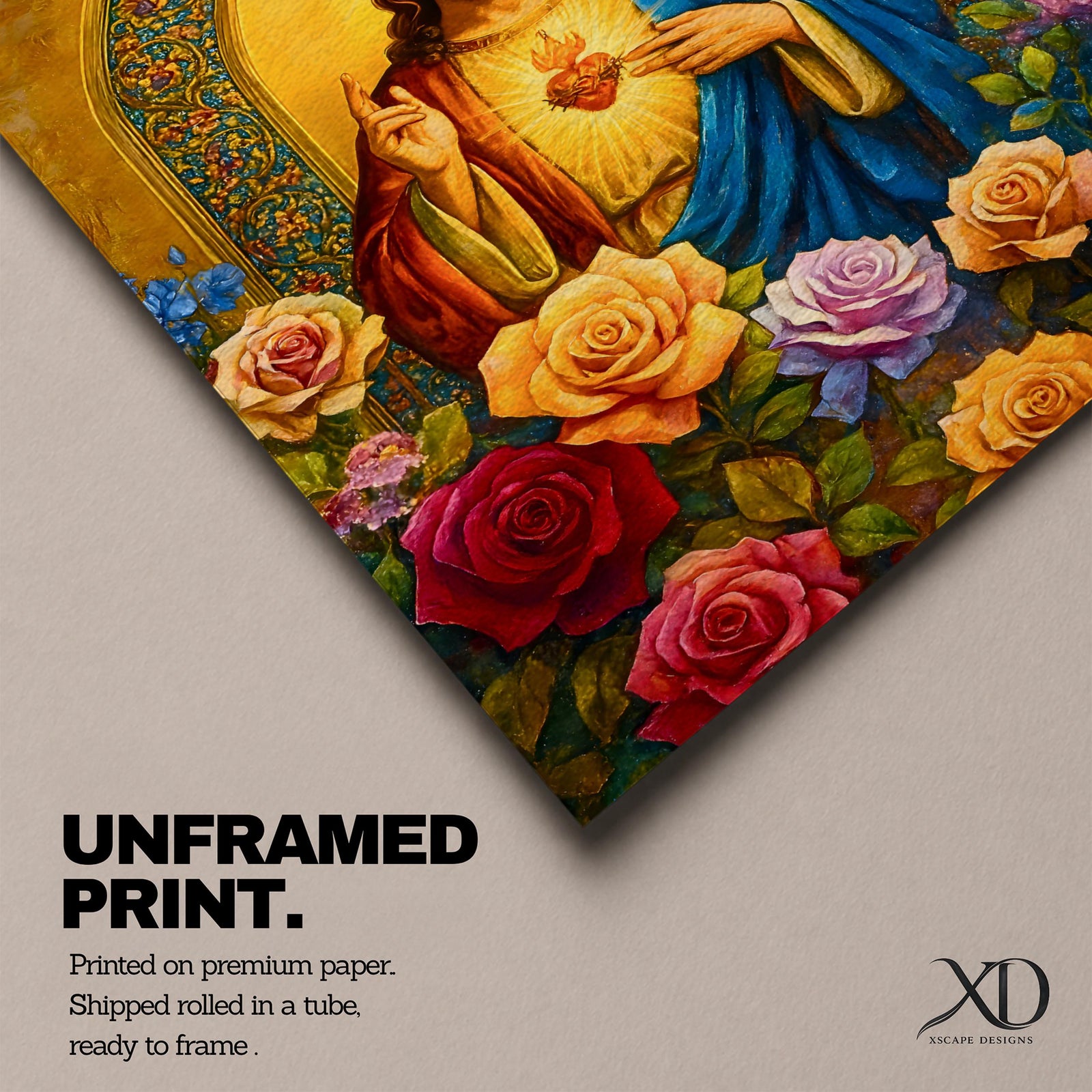 Illustration of Jesus Christ displaying the Sacred Heart glowing from his chest, shown with a calm expression and one hand raised in blessing while the other points toward the radiant heart, surrounded by floral elements and soft light, rendered with clean lines and gentle shading in a modern Christian devotional composition.