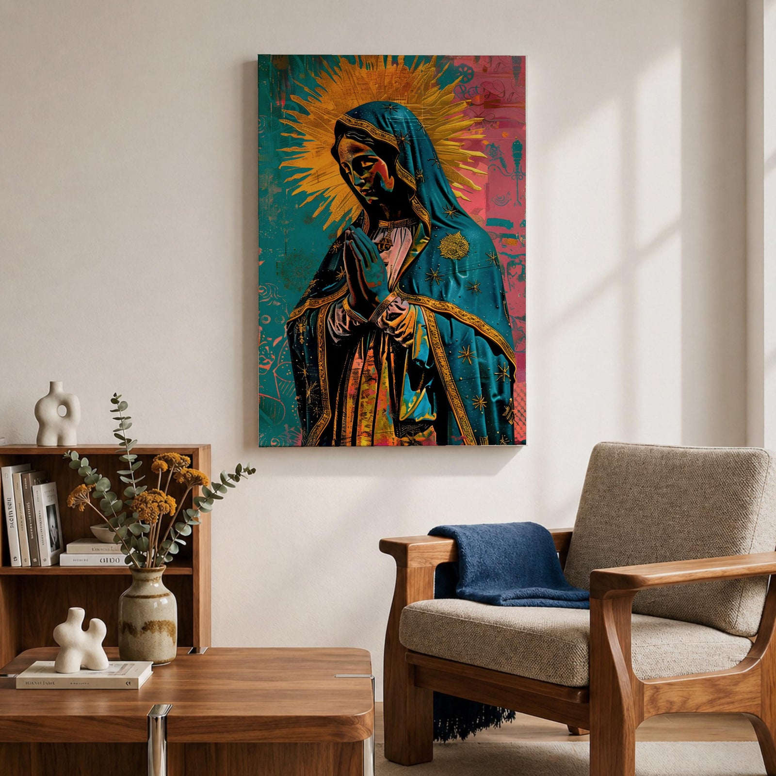 La Virgen Morena Wall Art Virgin of Guadalupe Framed Canvas Mexican Catholic Religious Decor