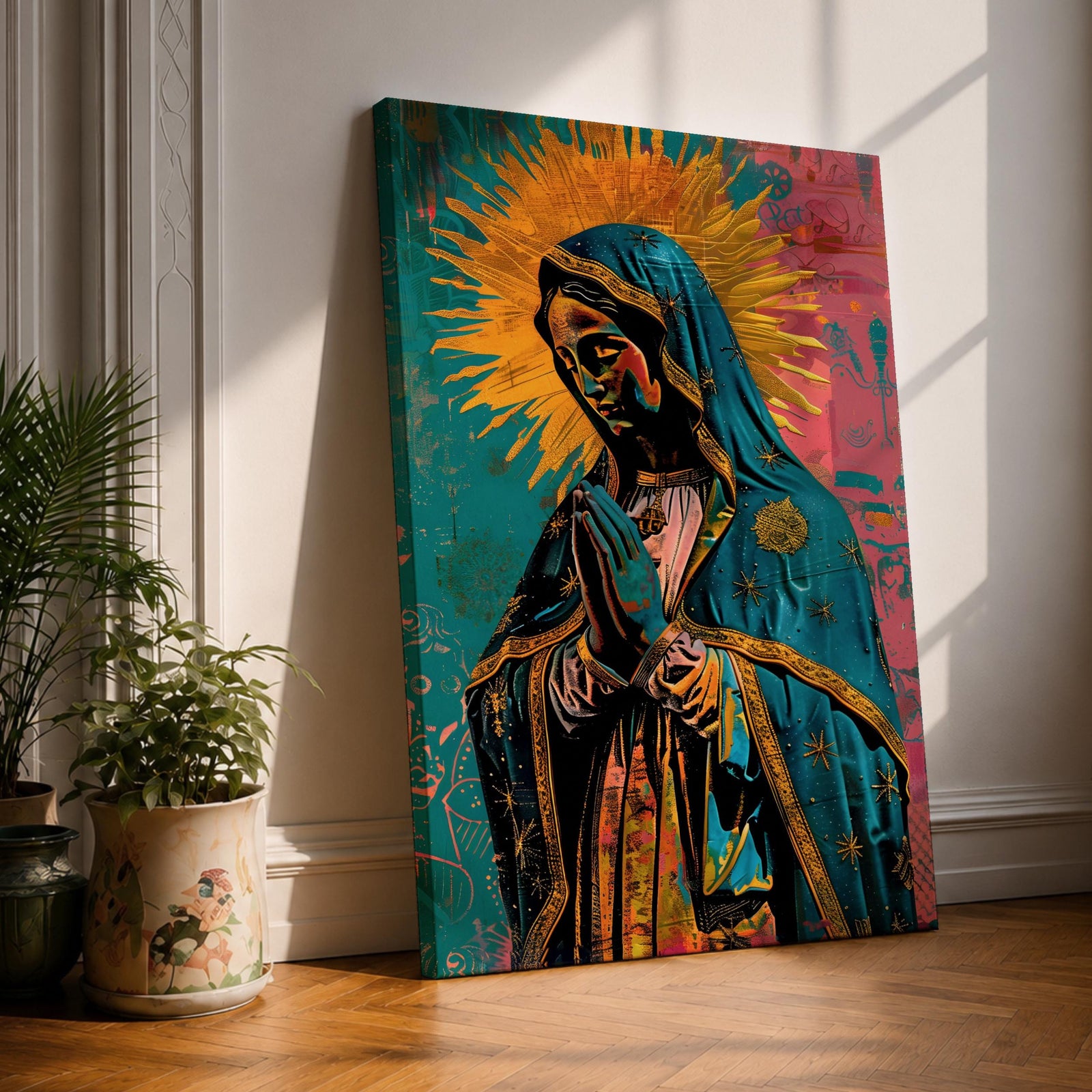 La Virgen Morena Wall Art Virgin of Guadalupe Framed Canvas Mexican Catholic Religious Decor