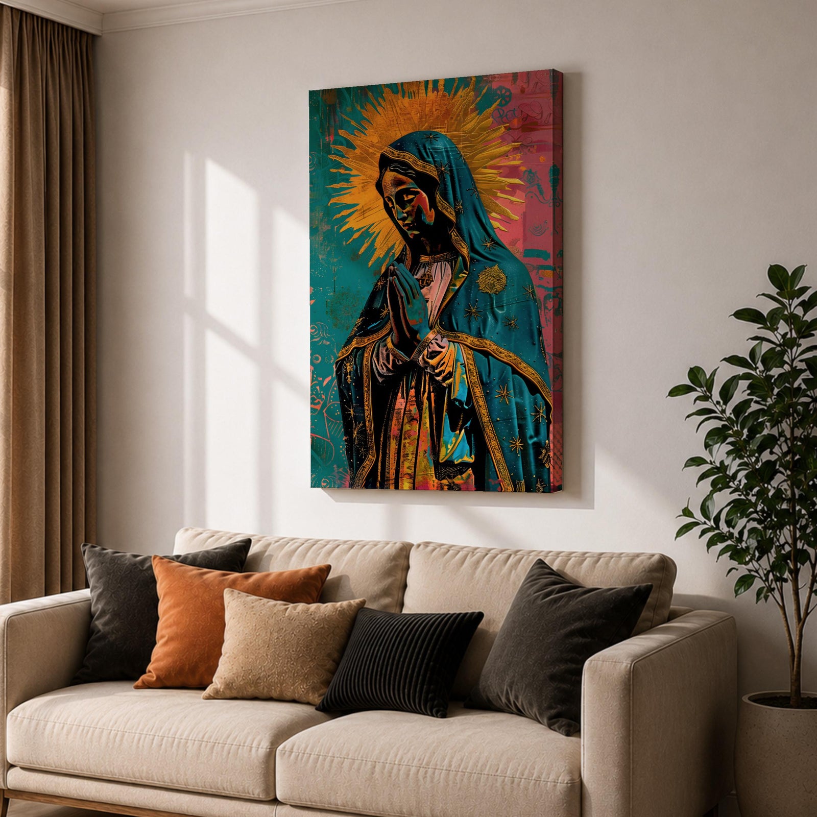 La Virgen Morena Wall Art Virgin of Guadalupe Framed Canvas Mexican Catholic Religious Decor