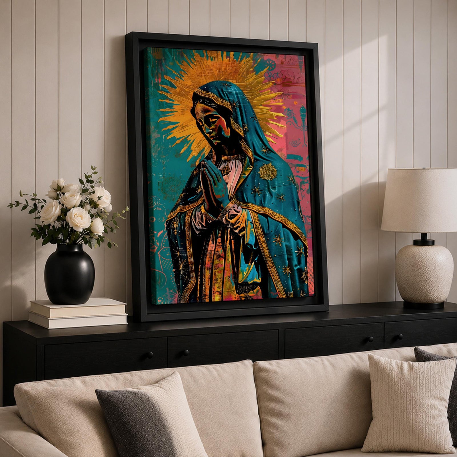 La Virgen Morena Wall Art Virgin of Guadalupe Framed Canvas Mexican Catholic Religious Decor
