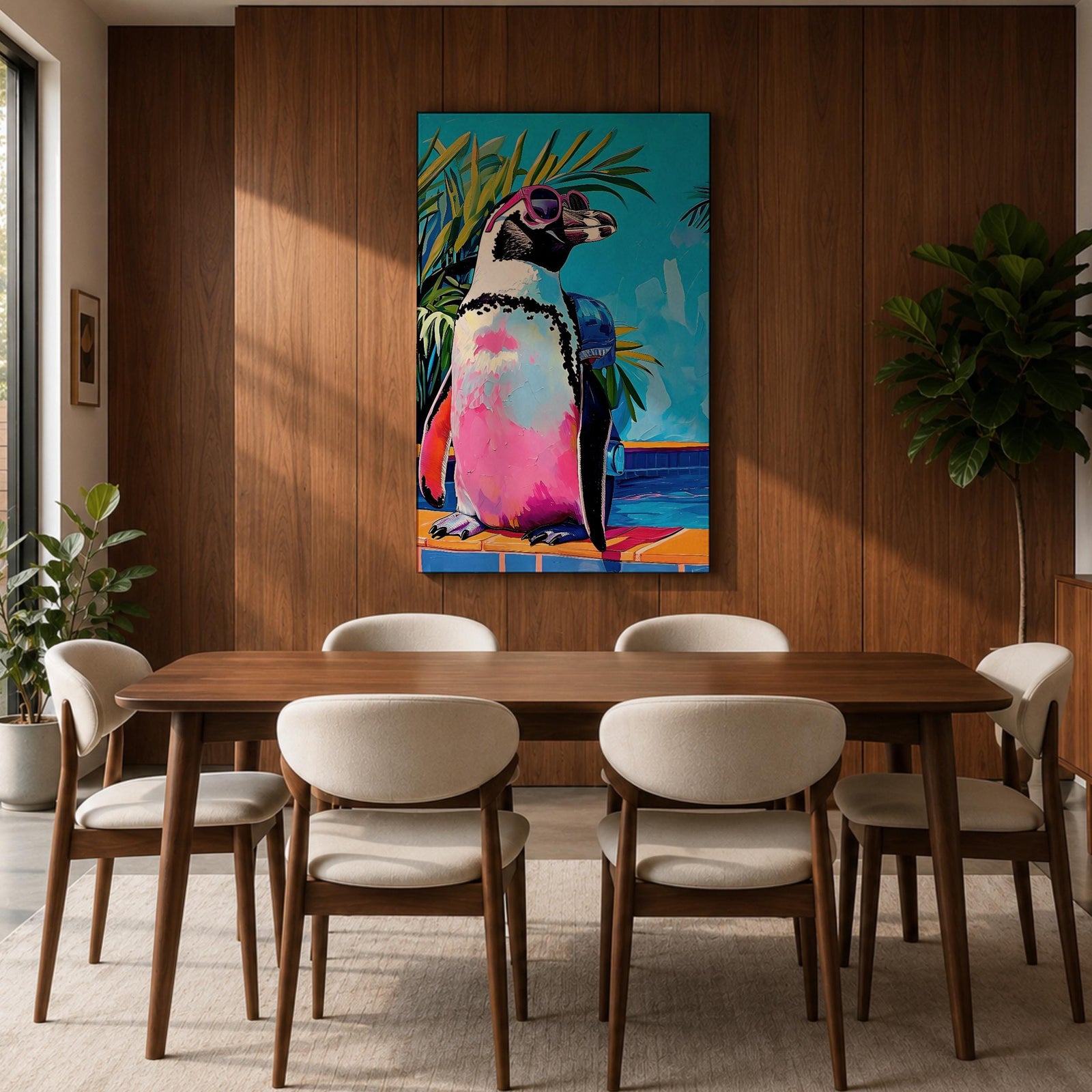 Penguin Tropical Bird Animal Wall Art Poolside Abstract Gift Living Room Office Home Decor