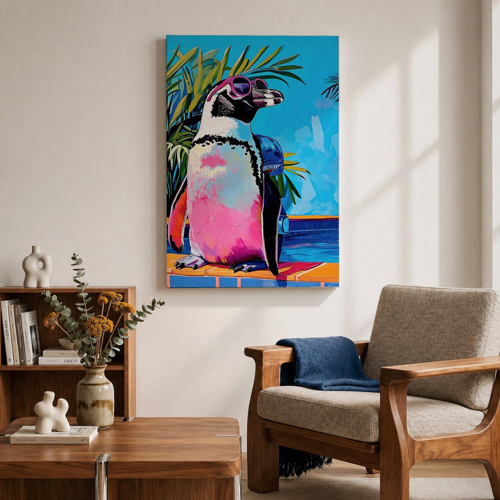 Penguin Tropical Bird Animal Wall Art Poolside Abstract Gift Living Room Office Home Decor