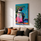 Penguin Tropical Bird Animal Wall Art Poolside Abstract Gift Living Room Office Home Decor