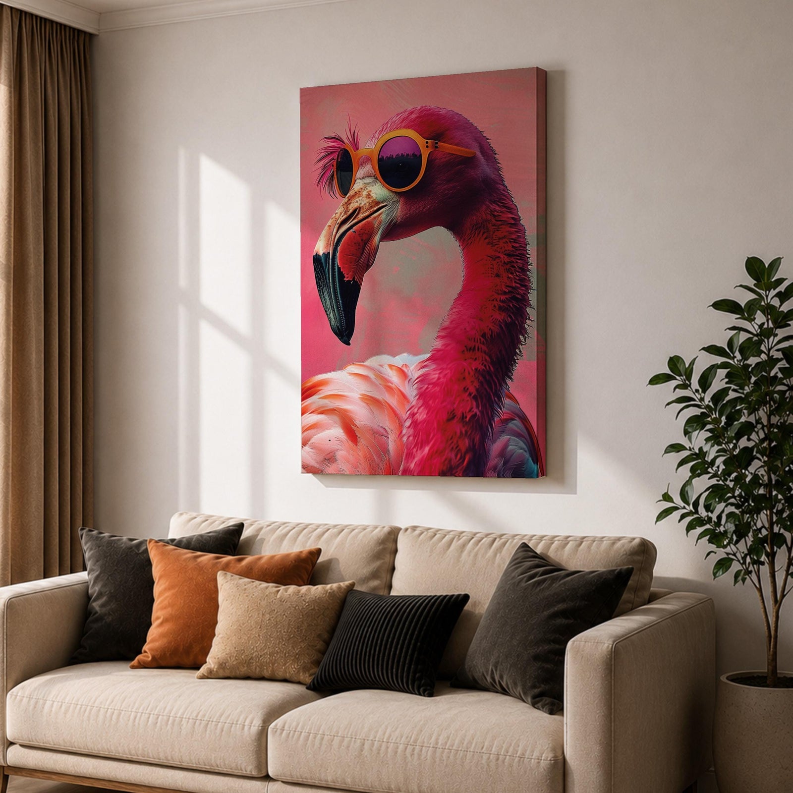 Flamingo Tropical Bird Wall Art Pink Flamingo Animal Symbol Gift Living Room Home Decor