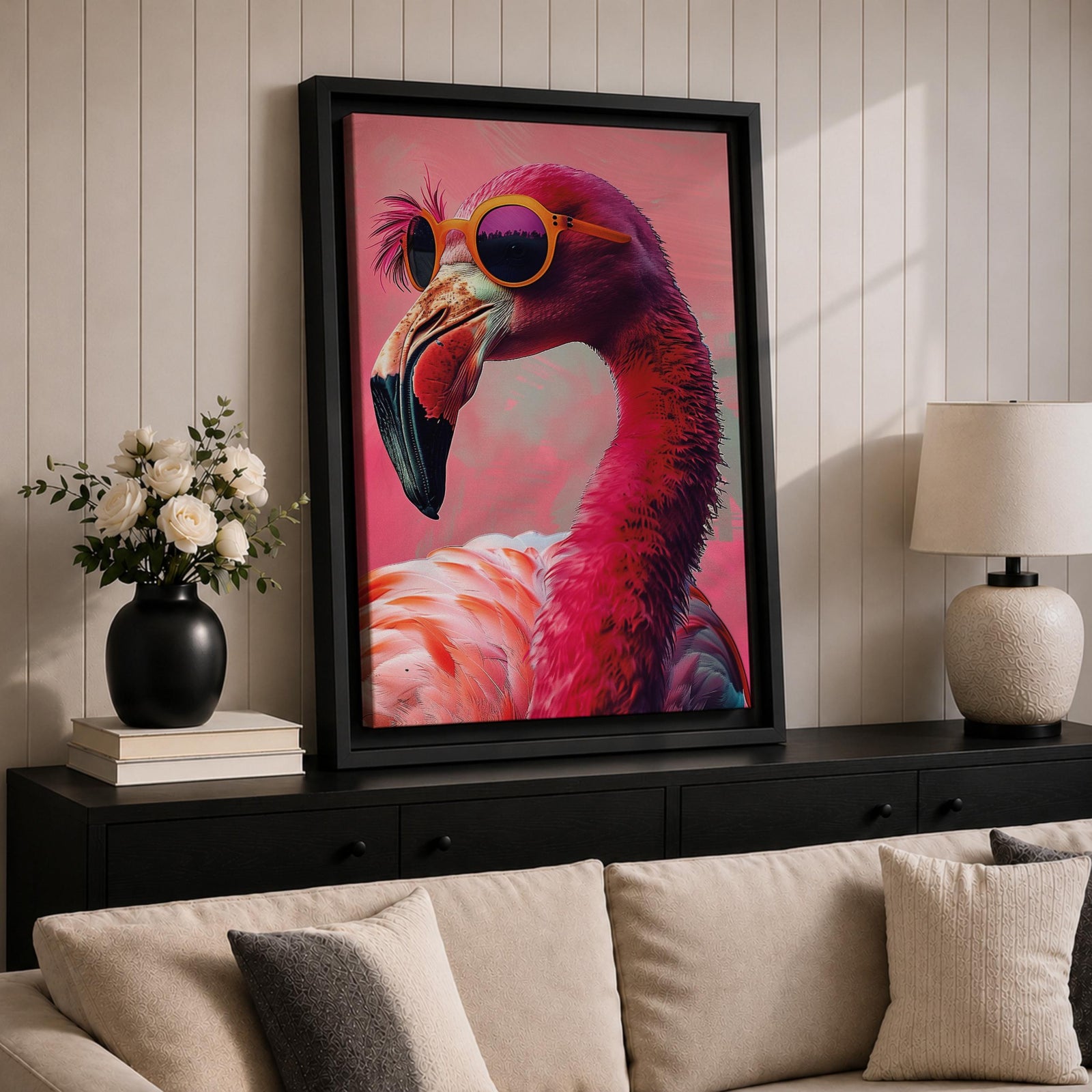 Flamingo Tropical Bird Wall Art Pink Flamingo Animal Symbol Gift Living Room Home Decor