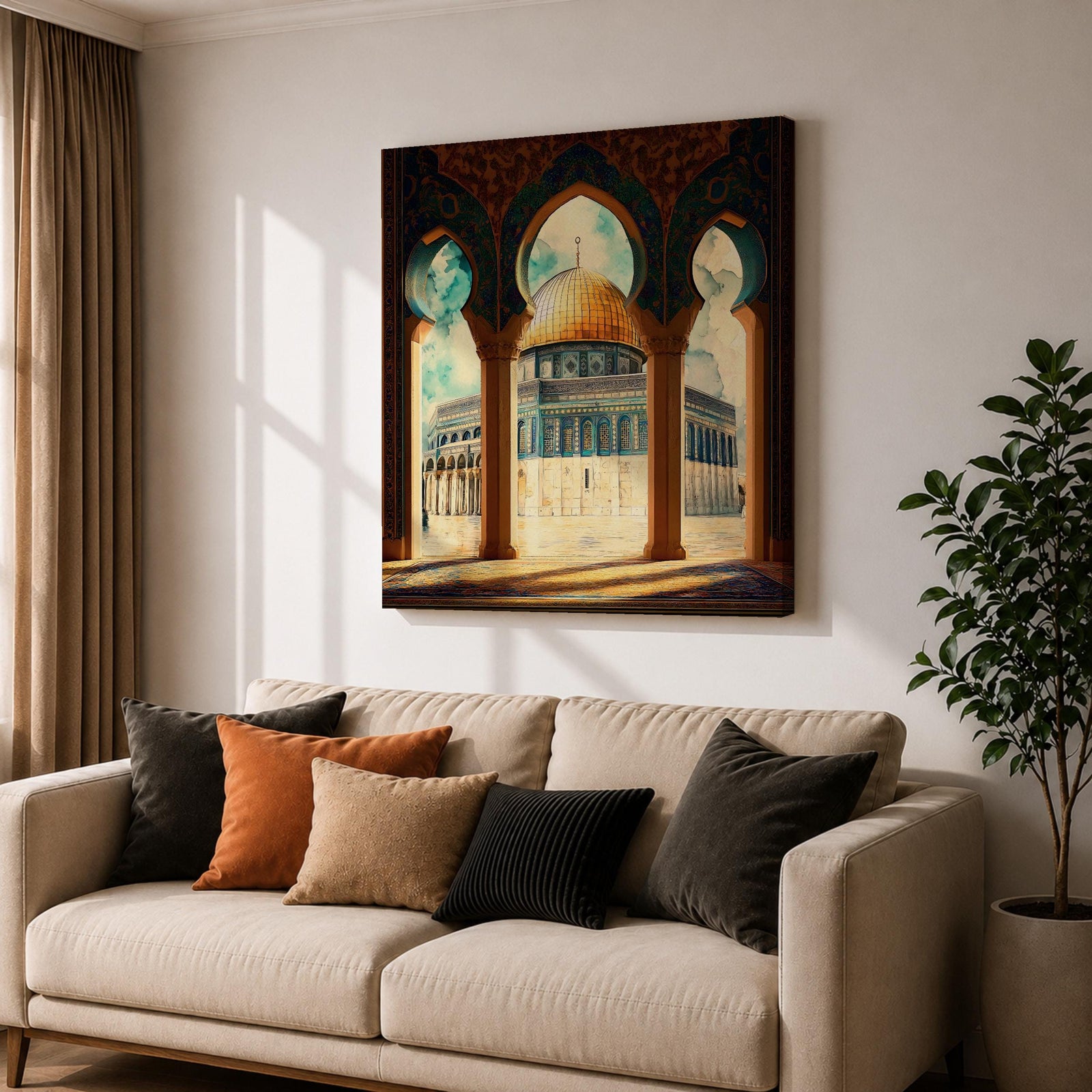 Masjid Al Aqsa Wall Art Arch View Framed Canvas Jerusalem Islamic Mosque Home Decor