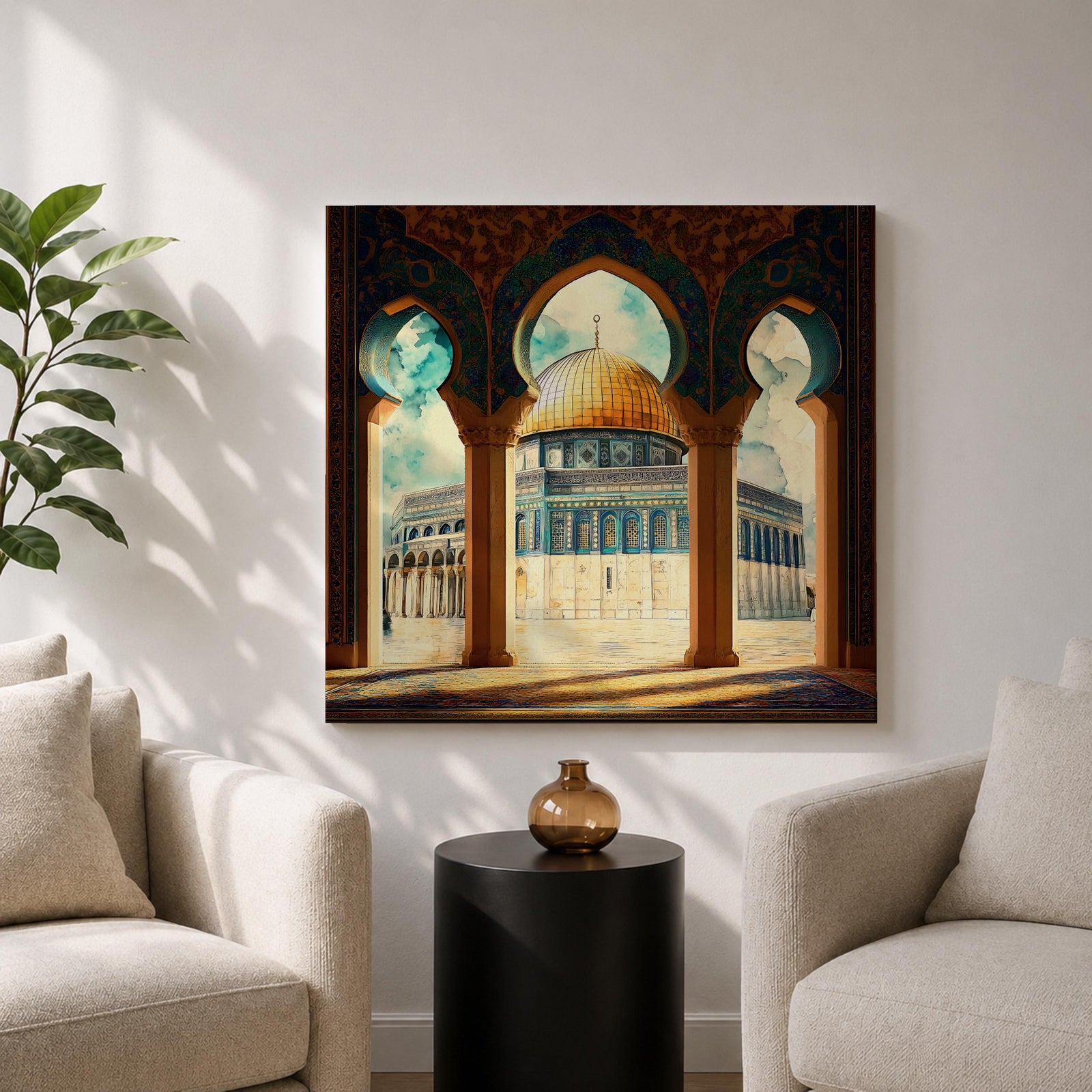 Masjid Al Aqsa Wall Art Arch View Framed Canvas Jerusalem Islamic Mosque Home Decor