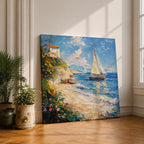 Sailboat Seascape Wall Art Coastal Nautical Framed Canvas Ocean Landscape Beach House Decor