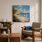 Sailboat Seascape Wall Art Coastal Nautical Framed Canvas Ocean Landscape Beach House Decor