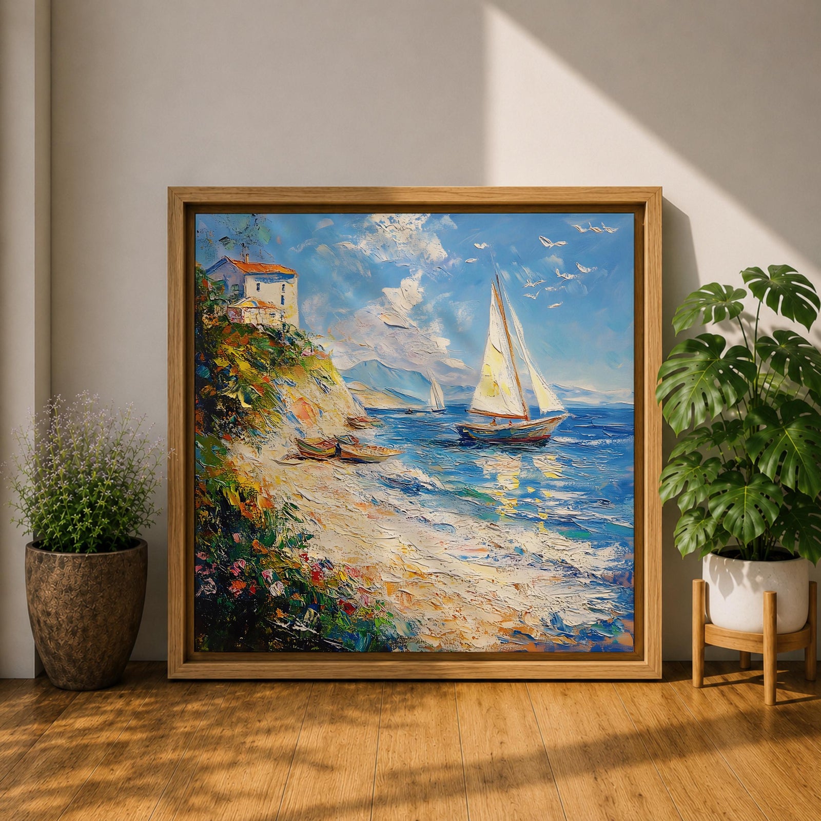 Sailboat Seascape Wall Art Coastal Nautical Framed Canvas Ocean Landscape Beach House Decor