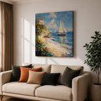 Sailboat Seascape Wall Art Coastal Nautical Framed Canvas Ocean Landscape Beach House Decor