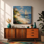 Sailboat Seascape Wall Art Coastal Nautical Framed Canvas Ocean Landscape Beach House Decor