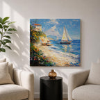 Sailboat Seascape Wall Art Coastal Nautical Framed Canvas Ocean Landscape Beach House Decor